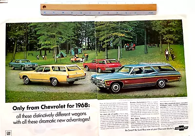 Chevrolet Station Wagons 1967 Print Ad Caprice Malibu Bel-Air 2-page 20x13 • $10.95