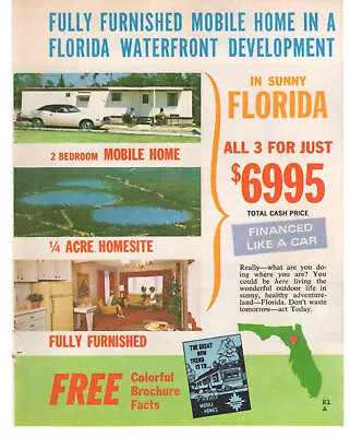 Florida Mobile Homes 1971 Vintage 2 Pg Print Ad Original Man Cave Decor • $7.49