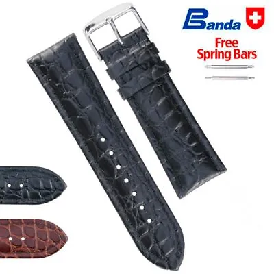 Banda Premium Grade Calfskin Crocodile Grain Leather Watch Bands Sizes 18-24mm • $14.55