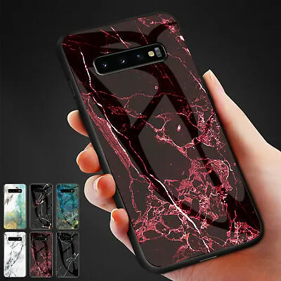 $17.99 • Buy For Samsung Galaxy Phones Patterned Marble Tempered Glass Back Slim Case Cover