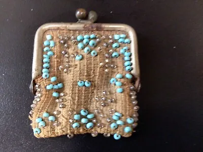 Vintage TINY  Beaded Coin Purse With Kiss Snap Closure  Needs Some TLC • $10