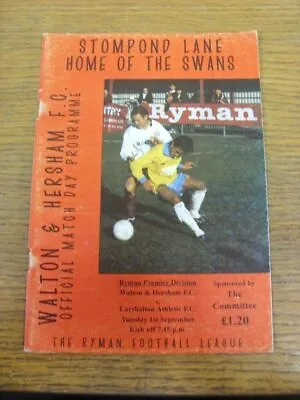 01/09/1998 Walton And Hersham V Carshalton Athletic  (Creased). All UK Orders FR • £3.99