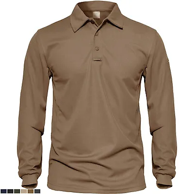 $21.98 • Buy Men's Quick Dry Performance Polo Shirts Long Sleeve Casual Team Work Golf T Tops