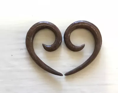 Pair Fish Hook Sono Wood Spirals Expanders Gauges Plugs Earrings Gauge  • $9.59