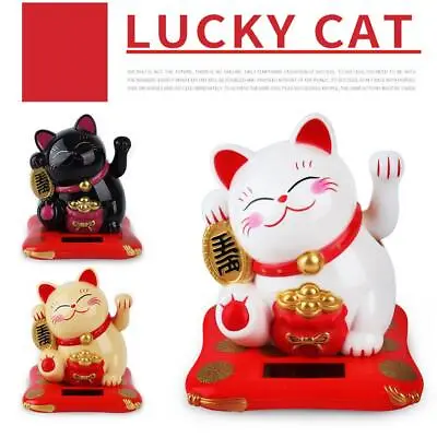 Solar Powered Lucky Maneki Neko Waving Beckoning Fortune Cat Car Gift NEW2024 • $4.12