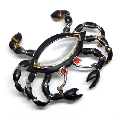 Vintage Hattie Carnegie Brooch Lucite Jelly Belly Crab Black Enamel Unsigned Pin • $74.95