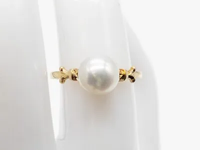 Vintage 1940s Mikimoto Signed 8mm Cultured Pearl 14k Yellow Gold Ring • $425