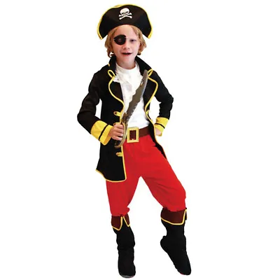 Kids Boys Jack Sparrow Caribbean Pirate Halloween Fancy Dress Up Cosplay Costume • £11.69