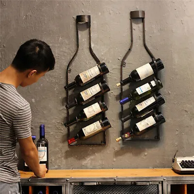 Retro Wall Mount Wine Rack Display Storage Organizer 4 Bottle Home Pub Bar Decor • $40