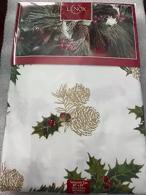 Lenox Pine Cone Holiday Fabric Tablecloth 60 X 84 Green Ivory Gold New • $29.61