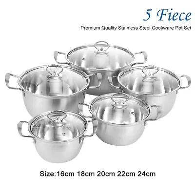 5PC Induction Non Stick Stainless Steel Cookware Cooking Pots Pan With Lids • £24.19