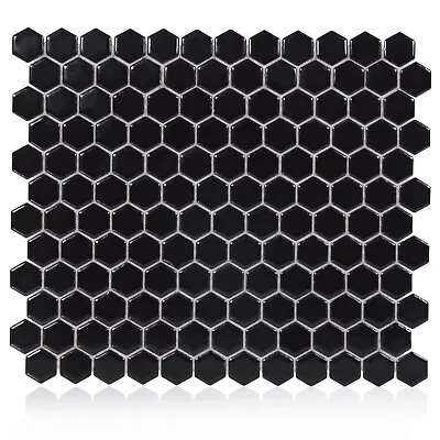 Industry Tile Hexagon Black 1-Inch Satin Mosaic Tile - 20 Pcs Per Case • $8.95