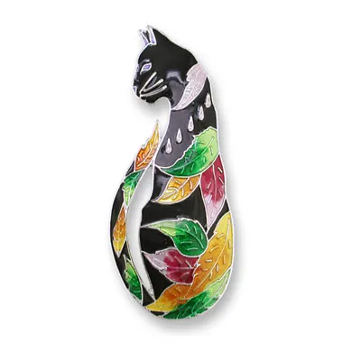 Zarah Black Cat With Fall Leaves  Time To Leave  Autumn Pin Enamel W/Gift Box • $33.14