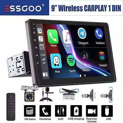 1 DIN 9  Car Stereo Touch Screen Wireless Apple CarPlay Android Auto BT +Cam MIC • $100.99