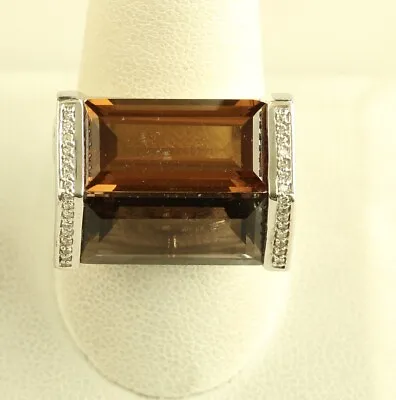 Vintage CID Clyde Duneier 925 Double Citrine Emerald Cut Diamond Border Ring • $69.99