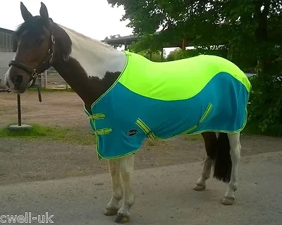 NEW TWO/TONE Color Horse/cob/pony SHOW FLEECE RUGS Lime Green/Turquoise 3'6 -4'9 • £17.99