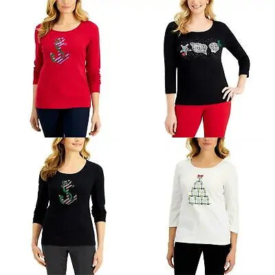 NWT Karen Scott Women's 3/4 Sleeve Christmas Sparkle Knit Top. 100106391MS • $9