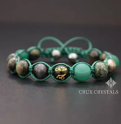 Men's Olive Green Obsidian Shamballa Style Gemstone Beaded Bracelet Wrap Macrame • $43