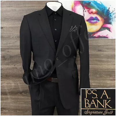 Jos A Bank Gold Mens 2 Piece Suit Size 42L Wool Jacket Pants Blazer Sport Coat • $149