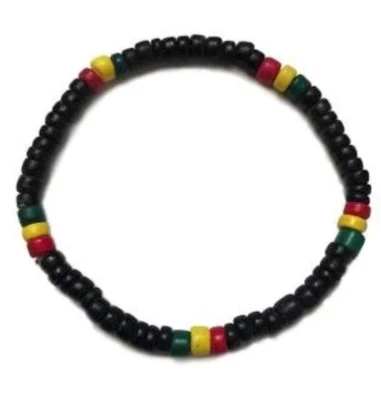 $8.99 • Buy 2 Pack Rasta Coconut Bead Bracelets JL746 Womens Mens Adjustable Shell Rastafari