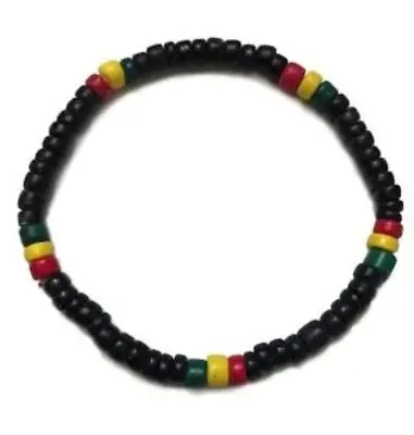 2 Pack Rasta Coconut Bead Bracelets JL746 Womens Mens Adjustable Shell Rastafari • $11.24