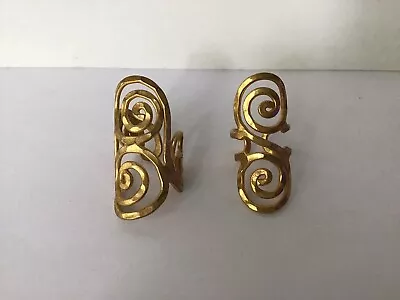 Pair VTG 1970’s Hand Made Brass Hammered Swirl Snake Rings • $39.99