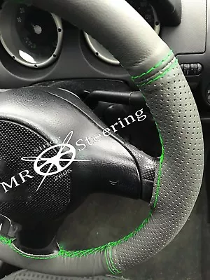 For Vauxhall Vectra B 95+grey Two Tone Leather Steering Wheel Cover Green Stitch • $35.82