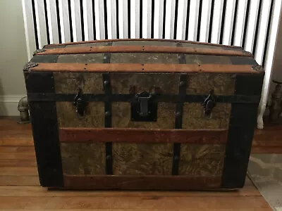 Antique Victorian Steamer Trunk Dome Top Original Insert Wood Embossed Metal  • $675