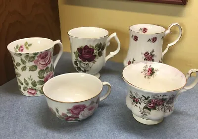 Mixed Lot Of 5 Vintage Porcelain Cups Pink Roses Theme • $23.99