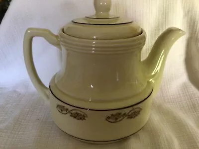 Vtg. Porcelier Vitreous China Teapot-usa-ivory W. Brown Flowers/garland • $12.99