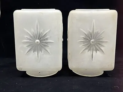 Pair Of Vintage MCM Atomic Square Frosted Glass Light Shades Starburst Sunburst • $129