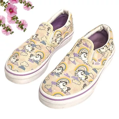 Vans Classic Slip-On Off White Glow In The Dark Unicorn Kids Girls Size 2 • £17.68