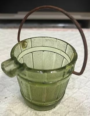 Vintage Small Green Glass Ashtray Water Bucket With Handle • $4.75