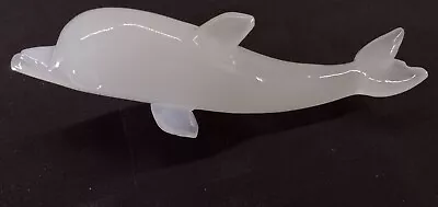 Vintage Milky White Onyx Marble Dolphin Figurine Paperweight Hand Carved 8 Oz • $9