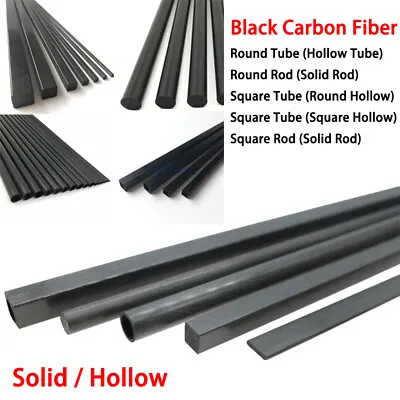 Round/Square Black Carbon Fiber Solid Rod Hollow Tube Many Sizes For RC Airplane • £1.19
