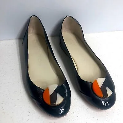 Marimekko Black Leather Ballet Flats Shoes 36 • $39