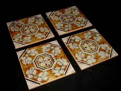 Lot Of  (4)  Vintage Majolica-Style Art Pottery Tiles Made In Italy 8  Square • $30