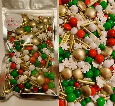 £5.99 • Buy Edible Christmas Metallic Gold Snowflake Cake Sprinkle Mix Topper Decoration