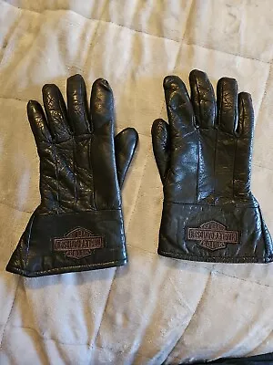 Harley Davidson Men's Gloves XL Black Leather Thick Gauntlet Vintage • $39.95