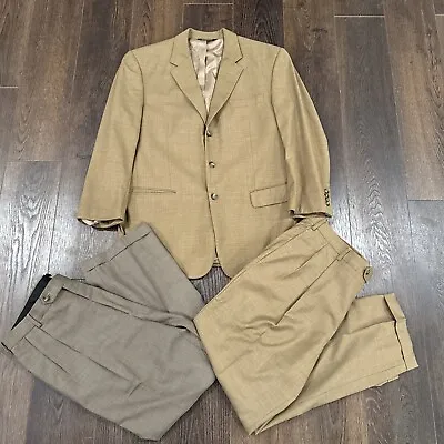 Jos A Bank 2 Piece Wool Brown Suit Jacket 44R Inc TWO Pairs Pleated Pants Sz 39R • $35