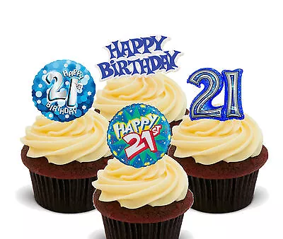 21st Birthday Boy Edible Cupcake Toppers Stand-up Fairy Cake Decorations Male • £2.99