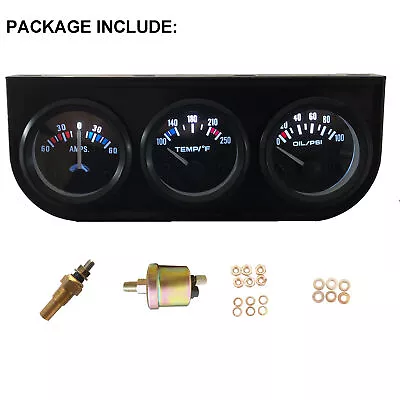 Triple Gauge Kit AMP Gauge Water Temp Gauge Oil Pressure Meter 2'' 52mm 3 In1 • $25.92