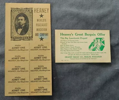 Original Vintage 1920s Heaney Magician Tickets Uncut Sheet Of 10 & POSTCARD • $7.50