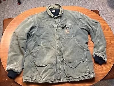 $0.99 • Buy Mens Used Vintage Carhartt Dark Green Button Up Canvas Work Jacket Size Xl/2xl