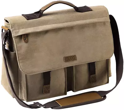 Messenger Bag For Men VASCHY Vintage Water Resistant Waxed Canvas Satchel 15.6- • $132.95