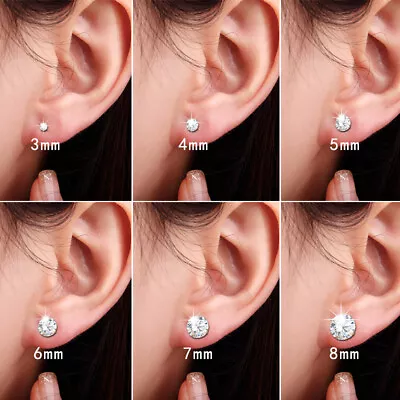 2PCS For Women Men Classic Sterling Silver Small Cubic Zirconia Stud Earrings • $6.89