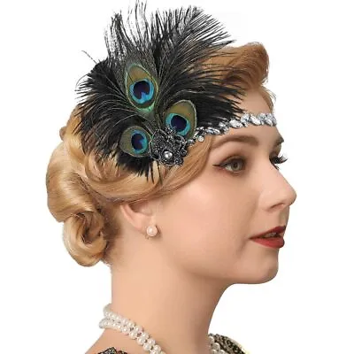 1920s Flapper Headband Peacock Headpieces Rhinestone Gatsby Hair Band Roaring Fe • $18.50