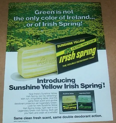 1980 Old Print Ad - Irish Spring Sunshine Yellow Soap Magazine Page Advertising • £6.74