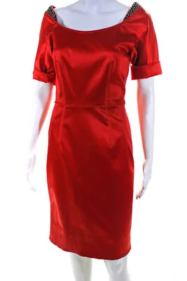 $90.99 • Buy Zac Posen Women's Scoop Neck Embellished Short Sleeve Sheath Dress Red Size 6