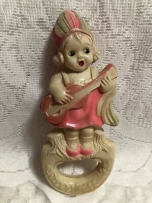 Stunning Vintage Celluloid Doll Rattle Toy Girl Playing Guitar Made In Japan • $50